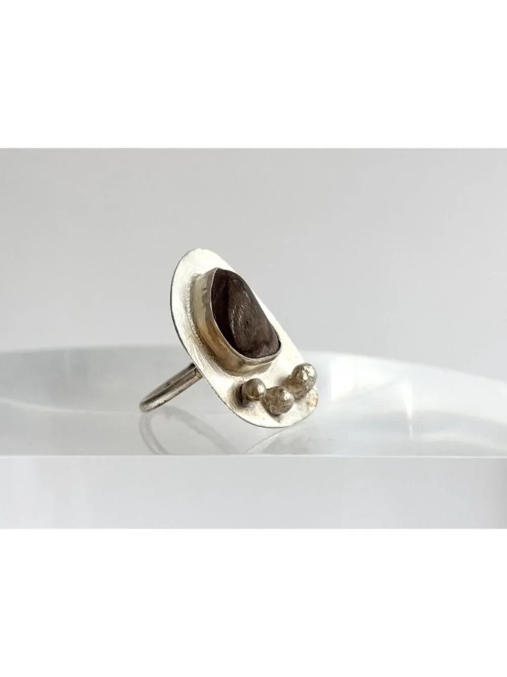 Modernist Freeform Brown Stone Beaded Sterling Silver 925 Vintage Ring - sz 5.25
